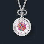 Relógio Mulheres Inglesas Incorporadas Florais Elegantes C<br><div class="desc">Colorida Boriderada Faux Floral Elegant Womans Watches apresenta um bordado moderno e colorido floral em rosa,  roxo,  laranja,  azul e amarelo. Criado pelo Evco Studio www.zazzle.com/store/evcostudio</div>