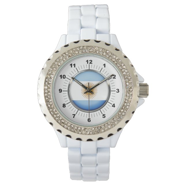 Relógio Mulheres na Argentina Flag Rhinestone White Watch (Frente)
