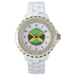 Relógio Mulheres na Jamaica Flag Rhinestone White Enamel W
