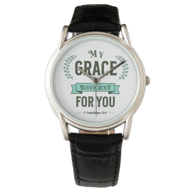 Relógio My Grace is Sufficient Scripture Teal (Frente)