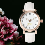 Relógio Na moda de Chic Elegante, Rosa Dourado,<br><div class="desc">Crie as suas próprias horas de ouro preto e branco, personalizadas, elegantes e elegantes, na moda, elegantes e elegantes, monogramas, mulheres, senhoras rosa de ouro retrógrado, olhem estilo de relógio branco de couro. Basta digitar seu nome / monograma / iniciais, para personalizar. Faz um presente de excelente, para aniversário, graduação,...</div>