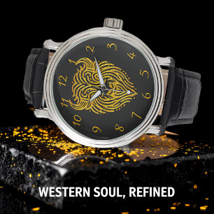 Relógio Na moda Design de um Dourado Cabeça de Bison Buffa