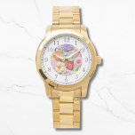 Relógio Na moda Floral bordada por Faux colorida<br><div class="desc">As mulheres Na moda floreadas bordadas com Faux coloridas Watches apresentam um bordado moderno,  cor de moda,  em cor rosa,  roxo,  laranja e vermelho sobre um fundo verde pastel. Criado pelo Evco Studio www.zazzle.com/store/evcostudio</div>