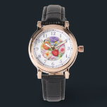 Relógio Na moda Floral bordada por Faux colorida<br><div class="desc">As mulheres Na moda floreadas bordadas com Faux coloridas Watches apresentam um bordado moderno,  cor de moda,  em cor rosa,  roxo,  laranja e vermelho sobre um fundo verde pastel. Criado pelo Evco Studio www.zazzle.com/store/evcostudio</div>