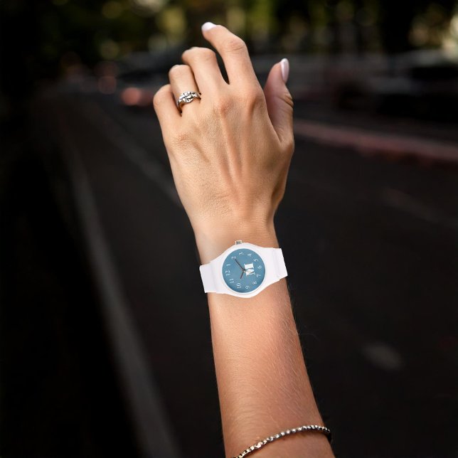 Relógio Na moda inicial minimalista de monograma azul simp (Simple Floral Watch)
