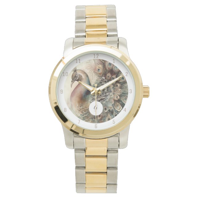 Relógio Na moda Peacock Watch | Adicione a sua inicial (Frente)