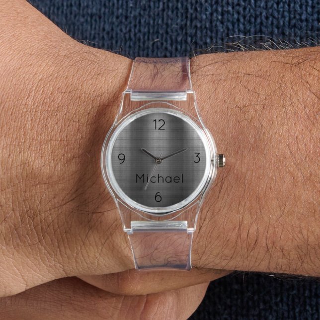 Relógio Name, Men's Metal Grid Effect Clear Silicone Watch (Criador carregado)