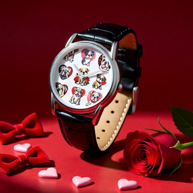 Relógio Namorados Bulldog (Bulldog Valentine Heart Art Dog Lover Watch)