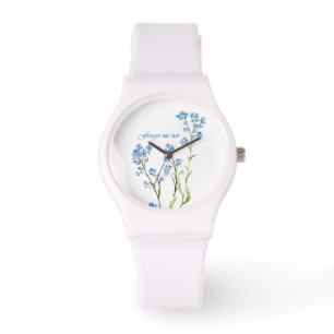 Relógio Não me esqueças Flor de Jardim Aquarela Personaliz