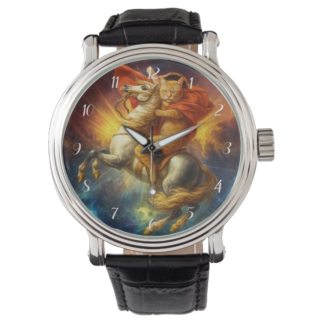 Relógio Napoleon Cat Riding Horse Through Galaxy           (Frente)