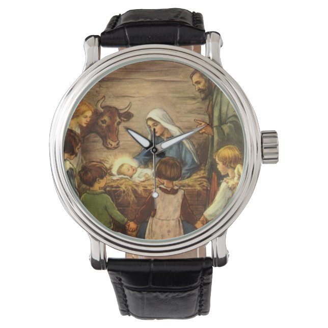 Relógio Natais vintages, Natividade Religiosa com Jesus Be (Frente)