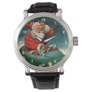 Relógio Natal Antigo, Papai Noel em um Carro Fofo