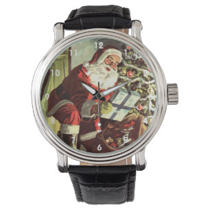 Relógio Natal Antigo, Papai Noel Retrô com Presentes