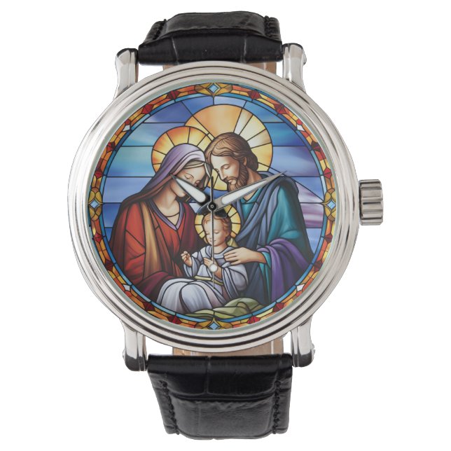 Relógio Natal da Natividade do Vidro Mantido (Frente)