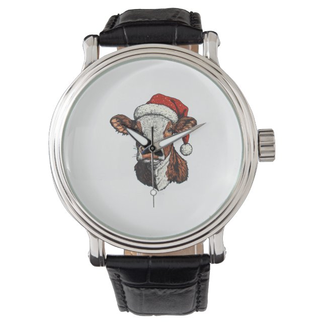 Relógio Natal do Cow Santa Hat (Frente)