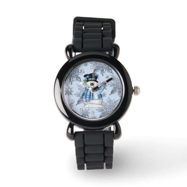 Relógio Natal Snowman Silver Gliter Banda Watch (Frente)