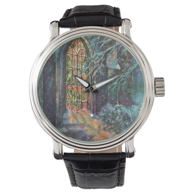 Relógio Natalina igreja vintage com vitral (Frente)