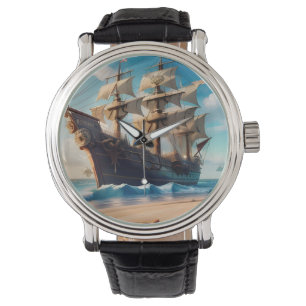 Relógio Navio de pirata de praia tropical