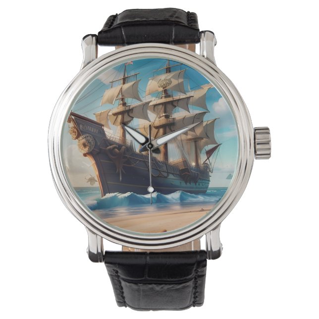 Relógio Navio de pirata de praia tropical (Frente)