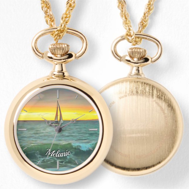 Relógio Navio de vela na Baía Bandera 0884 Necklace Watch (Criador carregado)