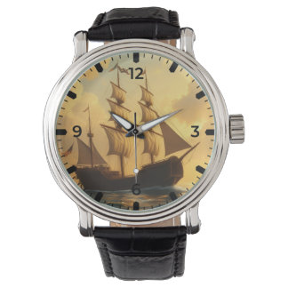 Relógio Navio Dourado