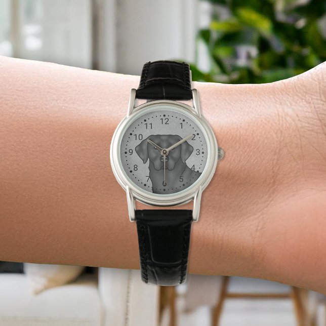 Relógio Negra Labrador Retriever Cão Portraítico Cachorro (Criador carregado)