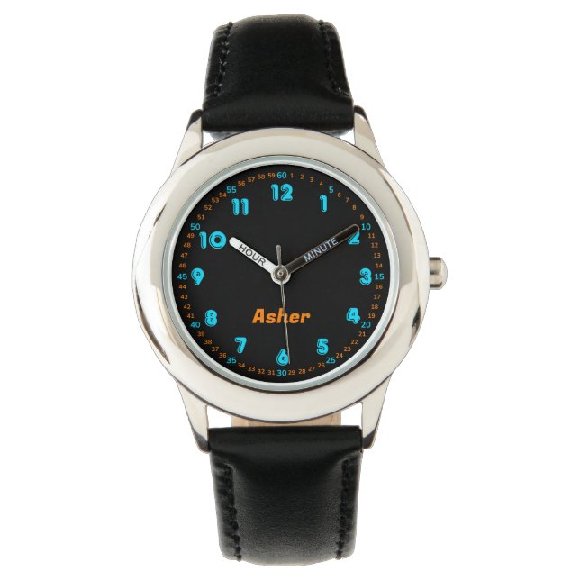 Relógio Neon Azul e Laranja Personalizado para Men (Frente)
