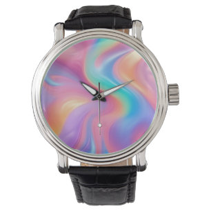 Relógio Néon de tendência Ondas abstrato azuis cor-de-rosa