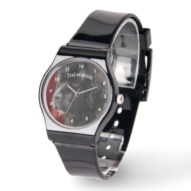 Relógio Newfoundland preto e branco personalizado (Ângulo)