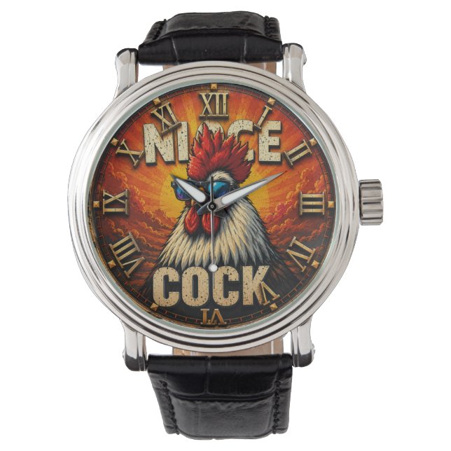 Relógio Nice Funny Rooster  Rustic Farmhouse Chicken  (Frente)