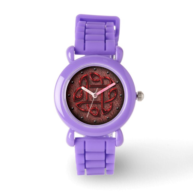 Relógio Nó celeste metálico vermelho na arte digital em co (Frente)