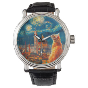 Relógio Noite Estrelada sobre Florença   Arte de Gato Geng