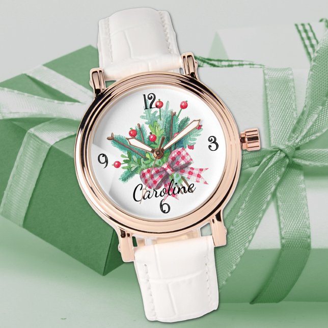 Relógio Nome, Bouquet Vermelho e Verde Couro Branco Femini (Criador carregado)