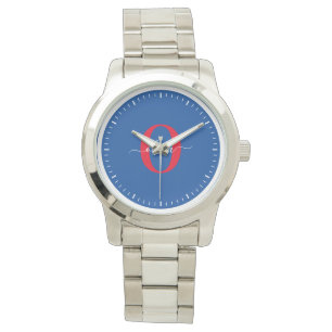 Relógio Nome com Letra Maiúscula Personalizada Azul Branco
