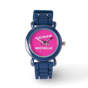 Relógio Nome da Enfermeira Personalizada PINK