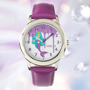 Relógio Nome da princesa da Sereia, glitter roxo branco