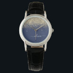 Relógio Nome da Rapariga do Monograma de Script Azul do Ma<br><div class="desc">Marinho Blue e Dourada Sparkle Glitter Script Monograma Name Watch. Isso faz a formatura perfeita,  aniversário,  casamento,  chá de panela,  aniversário,  chá de fraldas ou presente de festa de solteira para alguém que ama luxo de vidro e estilos quíticos.</div>