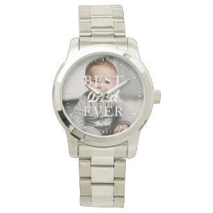 Relógio Nome de Foto Personalizado Melhor Pai Ever Silver