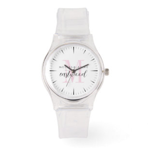 Relógio Nome de Letra Elegante Monograma Rosa 