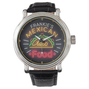 Relógio NOME DO ADICIONAMENTO Faux Neon Comida mexicana Ja