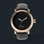 Relógio Nome do Monograma de Script Moderno Preto e Branco<br><div class="desc">Nome do Monograma Simples Preto e Branco. Isto faz o doce e perfeito aniversário de 16 anos,  casamento,  chá de panela,  aniversário,  chá de fraldas ou festa de solteira presente para alguém que ama luxo de luxo e estilos quíticos.</div>