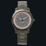 Relógio Nome do Monograma do Glitter Glitter Cor-de-Rosa r<br><div class="desc">Glam Rosa Dourada Glitter Elegant Monograma Watch. Personalize facilmente este design de relógio chic de moda com elegante brilho rosa de ouro brilhante em fundo preto. O design apresenta seu monograma manuscrito com espirais bonito e seu nome.</div>