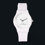 Relógio Nome do Monograma Girly de Script Moderno Branco N<br><div class="desc">Controle de Nome do Monograma Simples de Script Preto e Branco. Isso faz a formatura perfeita,  aniversário,  casamento,  chá de panela,  aniversário,  chá de fraldas ou presente de festa de solteira para alguém que ama luxo de vidro e estilos quíticos.</div>