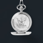 Relógio Nome do Padrinho de casamento Personalizado Modern<br><div class="desc">Presentes de Padrinho de casamento Personalizados Moderno Este design apresenta o nome de padrinho de casamento personalizado no estilo de fonte do script clássico da cinza com detalhes de casamento no estilo de fonte clássico do serif da cinza e monograma no estilo de fonte clássico do serif da cinza clara...</div>