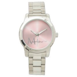 Relógio Nome do Script Radial Metálico rosa Dourado