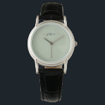 Relógio Nome do script verde do sábado legante<br><div class="desc">Elegante sage green script name Watch. Personalize o nome.</div>