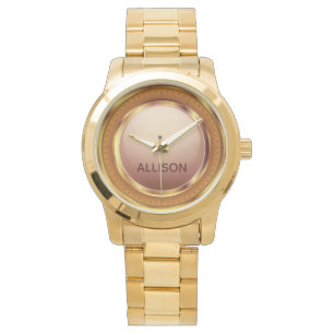 Relógio Nome Dourado Lilac Shiny Metal Elegante Moderno