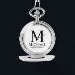 Relógio Nome e Monograma Modernos Personalizados do Padrin<br><div class="desc">Presentes Modernos Personalizados Preto e Branco para Padrinhos com monograma personalizado,  nome do padrinho e título em estilo de fonte serif clássica preta em fundo branco. 

Também perfeito para Melhor Amigo,  Pai da Noiva e mais.</div>