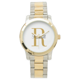 Relógio Nome Inicial de Monograma de Ouro Personalizado