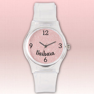 Relógio Nome, Lantejoulas Rosa Menina Pulseira Silicone